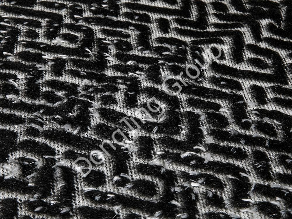 8HW0242-Svart upphöjt vit sticknålformat kaninhår faux fur fabric