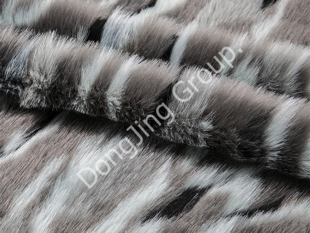 8W1856-Svart blå grå trefärgad jacquard mjuk räv faux fur fabric