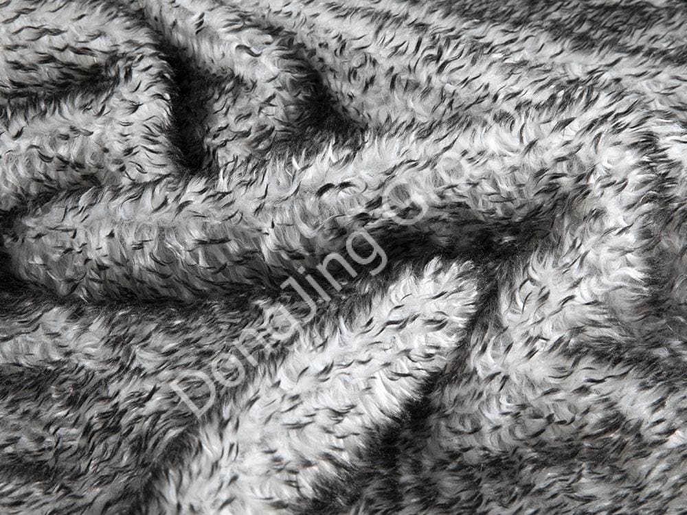 9KZ0035-Svart spetsig rullbottenplatta tryckt med samma färg ullimitation faux fur fabric